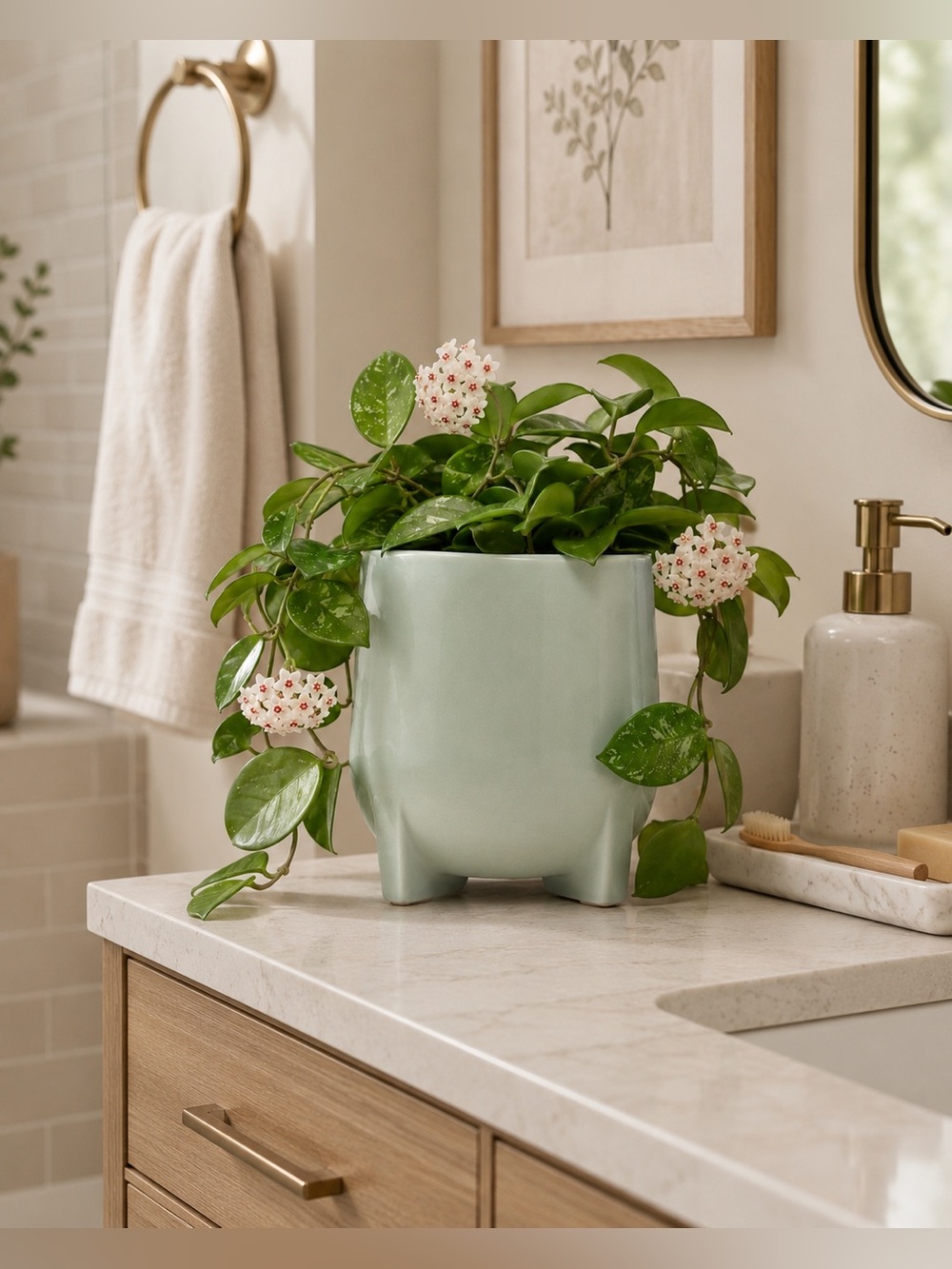 Sage Green Ceramic Planter with Feet, 6 Inch Modern Tripod Plant Pot
